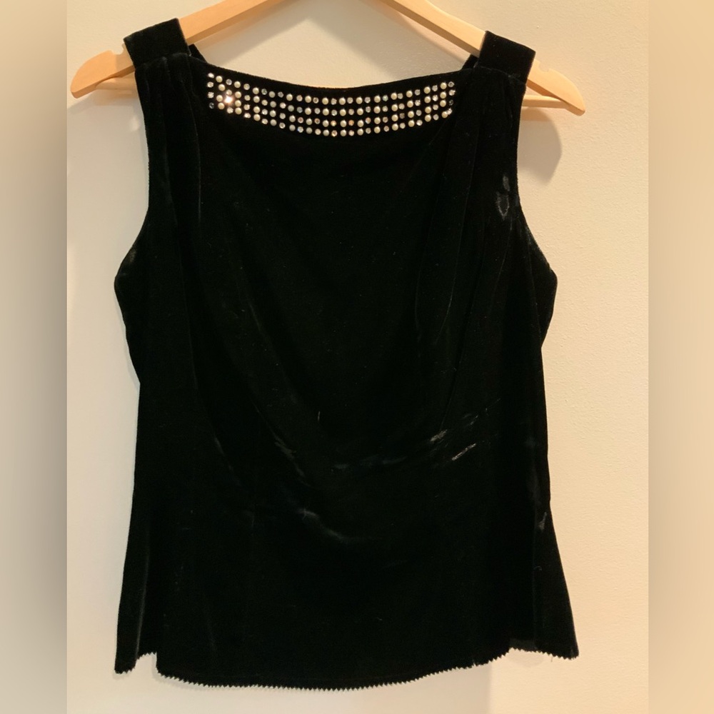 Vintage black velvet beaded top sz s